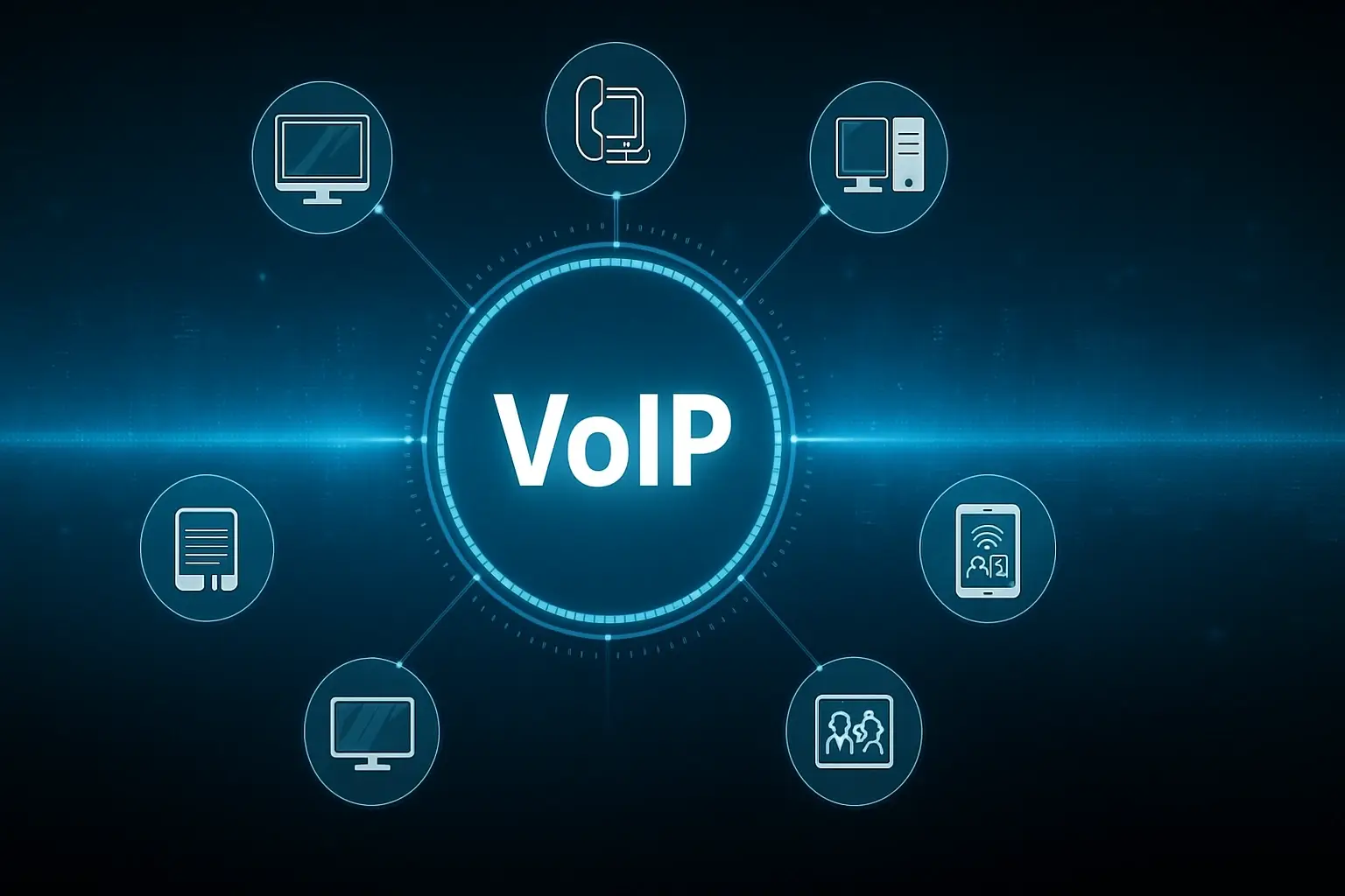 Visual diagram representing VoIP consulting services network connections and devices